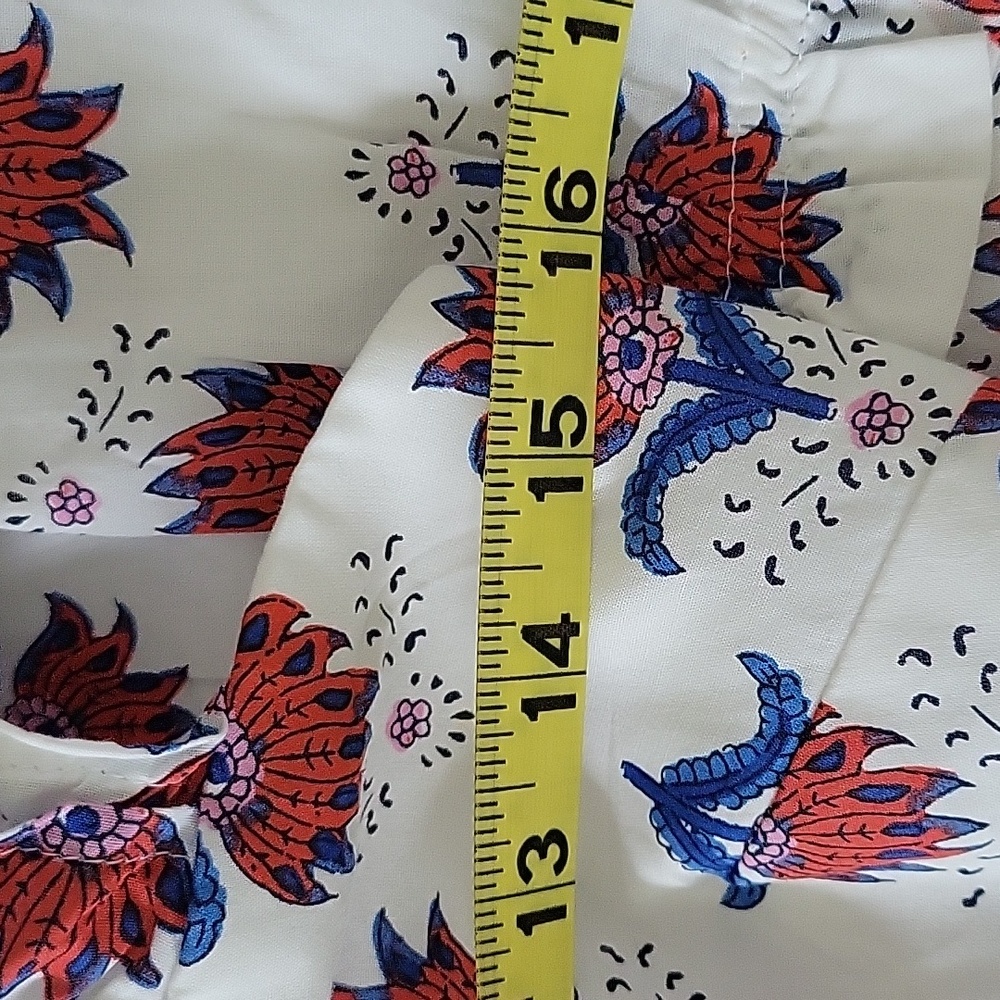 J.Crew Factory Blue White Red Coastal Grandma Floral Tiered Midi Cotton Size XS - Picture 9 of 15